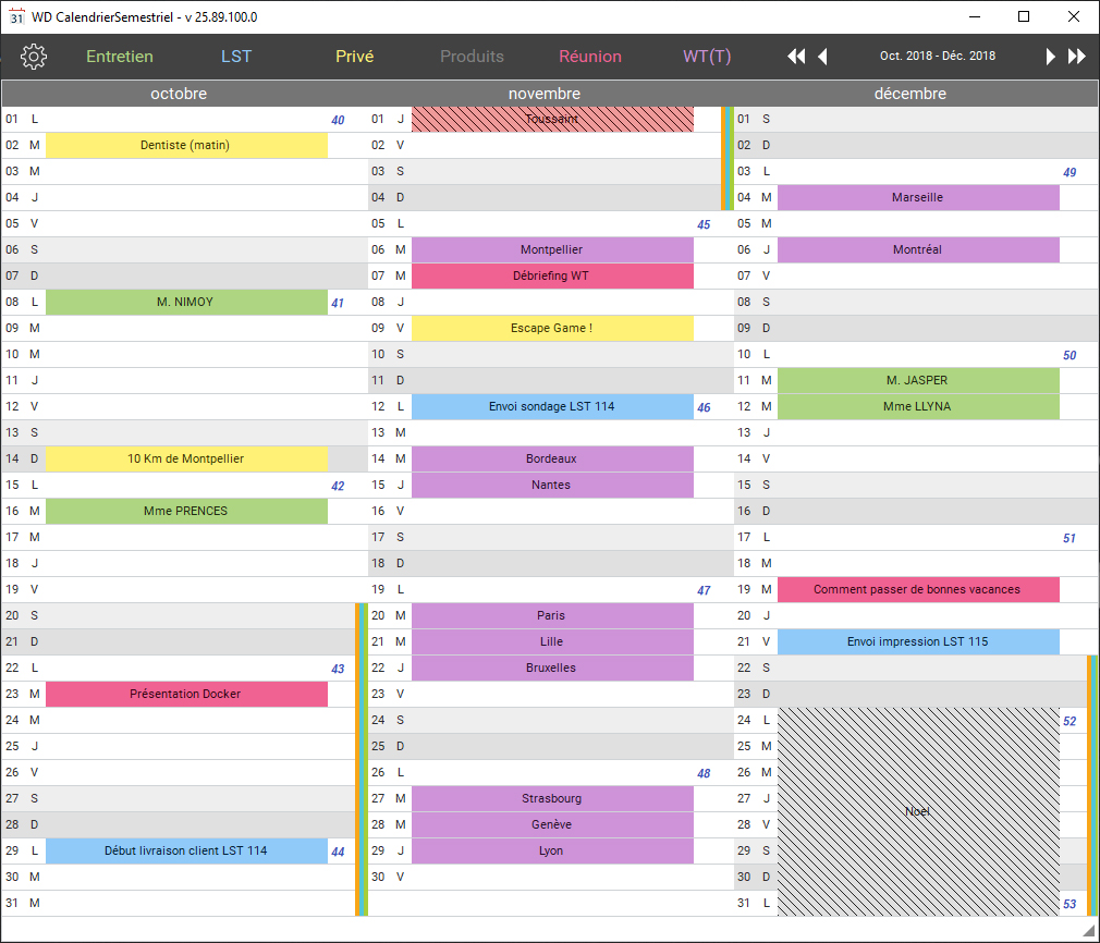 Application calendrier trimestriel/semestriel